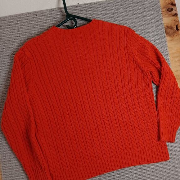 Lauren Ralph Lauren Petite Vintage Sweater Womens P/L Orange Cable Knit Crest - Picture 8 of 14